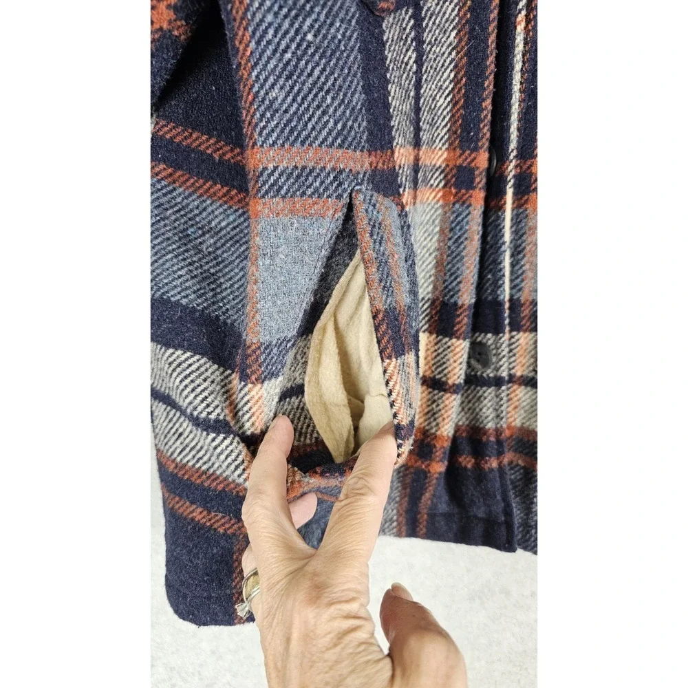 70s Sears Wool Plaid Barn Sherpa Fleece Lined Shirt Jacket Coat Sz 40